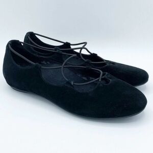 ABEO  Carlisle Criss Cross Ballet Flats Womens 7 Black Suede Comfort Shoe NWOB